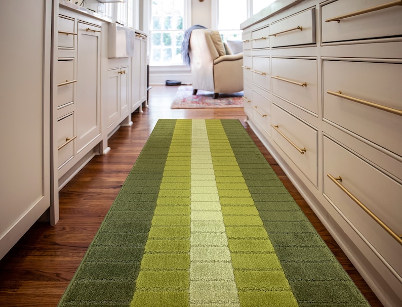 Mod 70s Retro Vintage Style CUSTOM Size Hallway Entryway Kitchen Floor Laundry Carpet Runner Rug, Non Slip Rubber Bottom, Avocado Green image 4