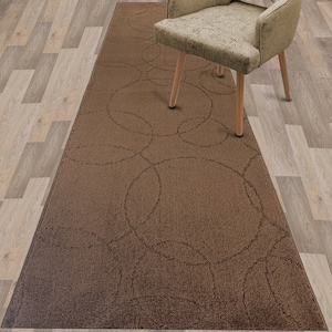 Custom Size Runner Rug, Contemporary Carpet By The Foot ,Custom Length, Non Slip Backing, Mid Century Modern Geometric Dark Brown Rug Runner