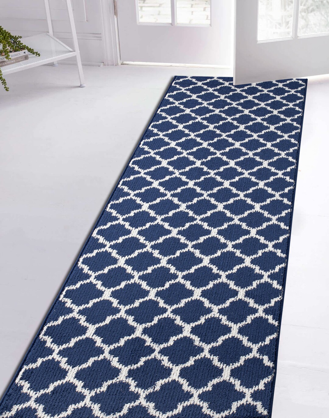 Moroccan Trellis Navy Blue Rug Runner Wide Width Custom Size Etsy