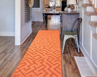 Chevron Pattern Vibrant Pastel Terracotta Orange Carpet Runner Rug for Modern Entryway Hallway Kitchen Bathroom with Anti-Slip Rubber Back