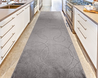 Custom Size Gray Runner Rug for Hallway Entryway Kitchen with Slip Resistant Rubber Back