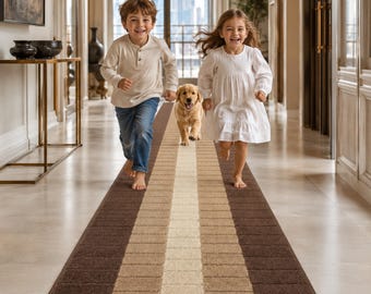 31″ Wide Non-Slip Rubber Backed Hallway Runner Rug | Kids & Pet Friendly | Custom Length, Washable