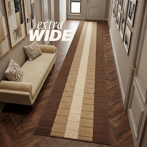 39" Extra Wide Runner Rug | Non-Slip Backing & Washable Custom Hallway Runner | Tonal Brown Gradient