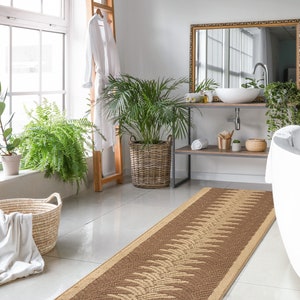 Custom Size Tropical Palm Tree Leaf Pattern Carpet Runner Rug Mat for Bathroom Vanity Hallway Kitchen Floor with Anti-Slip Rubber Backing