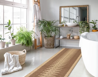 Custom Size Tropical Palm Tree Leaf Pattern Carpet Runner Rug Mat for Bathroom Vanity Hallway Kitchen Floor with Anti-Slip Rubber Backing