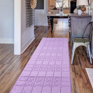 Violet Lavender Runner Rug | Custom Cut Hallway Carpet | Non-Slip Rubber Back | Washable & Pet Friendly