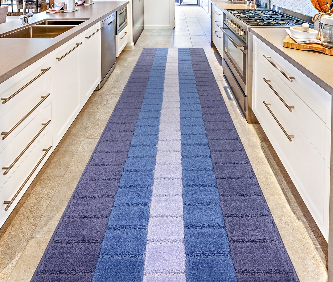 Non Skid Custom Size Carpet Runner Rugs, Blue Carpet Rug Runner for Long Wide Hallways Kitchen