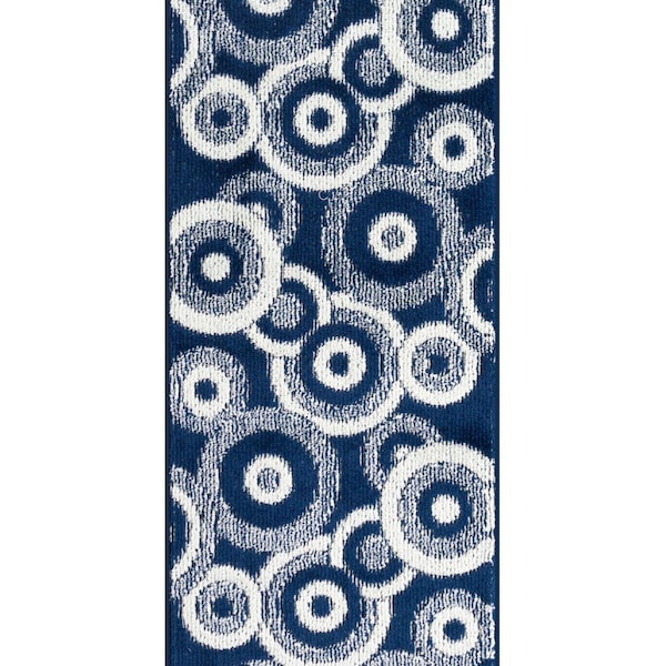 Modern Hallway Runner Rug | Custom Cut Fit | Non-Slip Rubber Back & Washable | Coastal Navy Blue