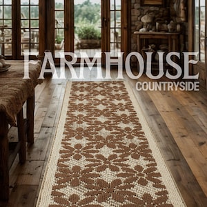 Oversized Extra Long Non Slip Skid Runner Rug for Wide Entryways Hallways Kitchens Laundry Rooms, Customizable Length, Rustic Floral Pattern