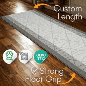 Rubber Backed Runner Rug | Made to Measure | Machine Washable & Pet Safe | Abstract Gray image 2
