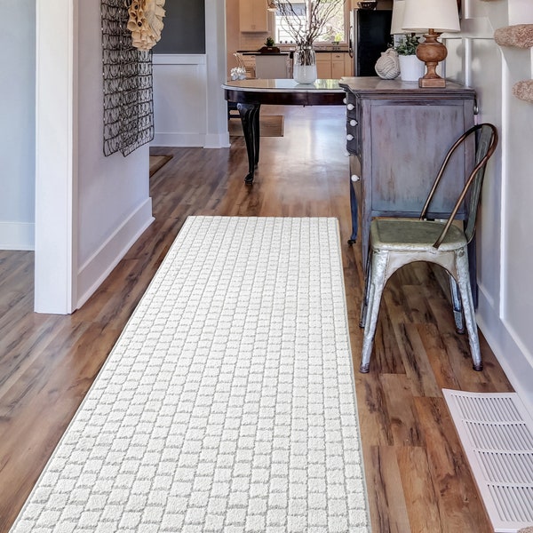 White Gray Custom Size Washable Hallway Stair Kitchen Floor Carpet Runner Rug with Non-Slip Rubber Back ,Dog Cat Friendly ,HARDWOOD SAFE