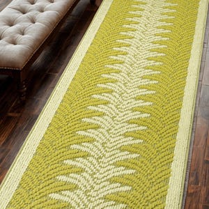Custom Size Floral Runner Rug | Pale Tea Green | Hallway, Entryway, Kitchen, Vanity | Non-Slip & Washable