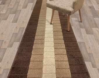 Custom Length Runner Rugs by the Foot, 27" Wide Non-Slip Washable Geometric Squares Carpet