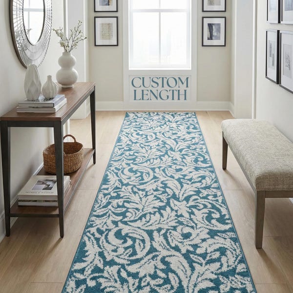 Scroll Vine Runner Rug | Custom Cut & Bound | Full Non-Slip Backing | 31'' Wide Hallway Runner