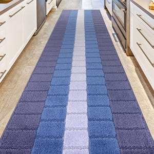 Non-Skid Blue Runner Rug | Coastal Decor for Summer Beach Lake Homes | Custom Narrow Carpet