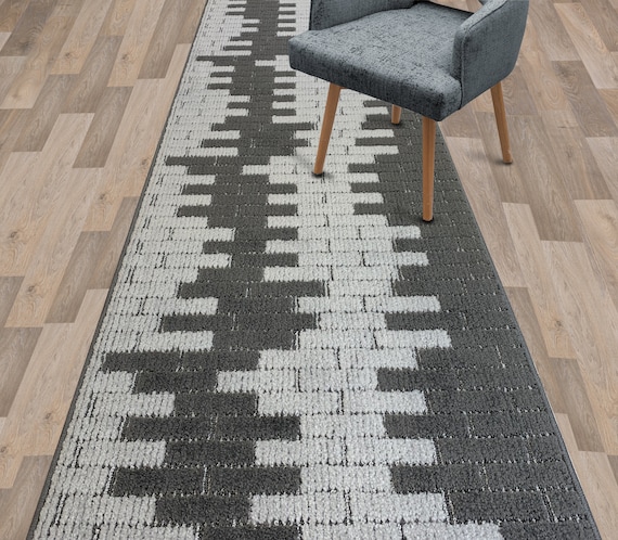 Modern Grey Rug Bricks Stone Pattern Living Room Carpet Hall Runner Small Large 