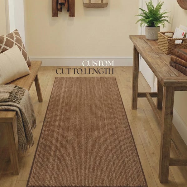 Hallway Entryway Office Kitchen Runner Rug | Non-Slip Rubber Back | Stain Resistant & Washable | Brown Striped