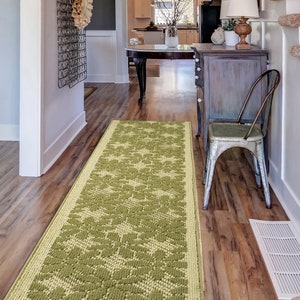 Custom Size Floral Green Hallway Entryway Kitchen Double Sink Bathroom Vanity Runner Rug Mat with Slip Skid Resistant Latex Rubber Backing