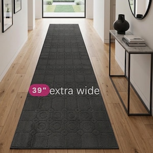 39" Extra Wide Hallway Runner Rug | Custom Length by the Foot | Non-Slip | Modern Anthracite Gray
