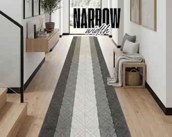 Tonal Diamond Grey Hallway Runner Rug | 26" Wide Custom Length | Thick Non-Slip Backing & Washable