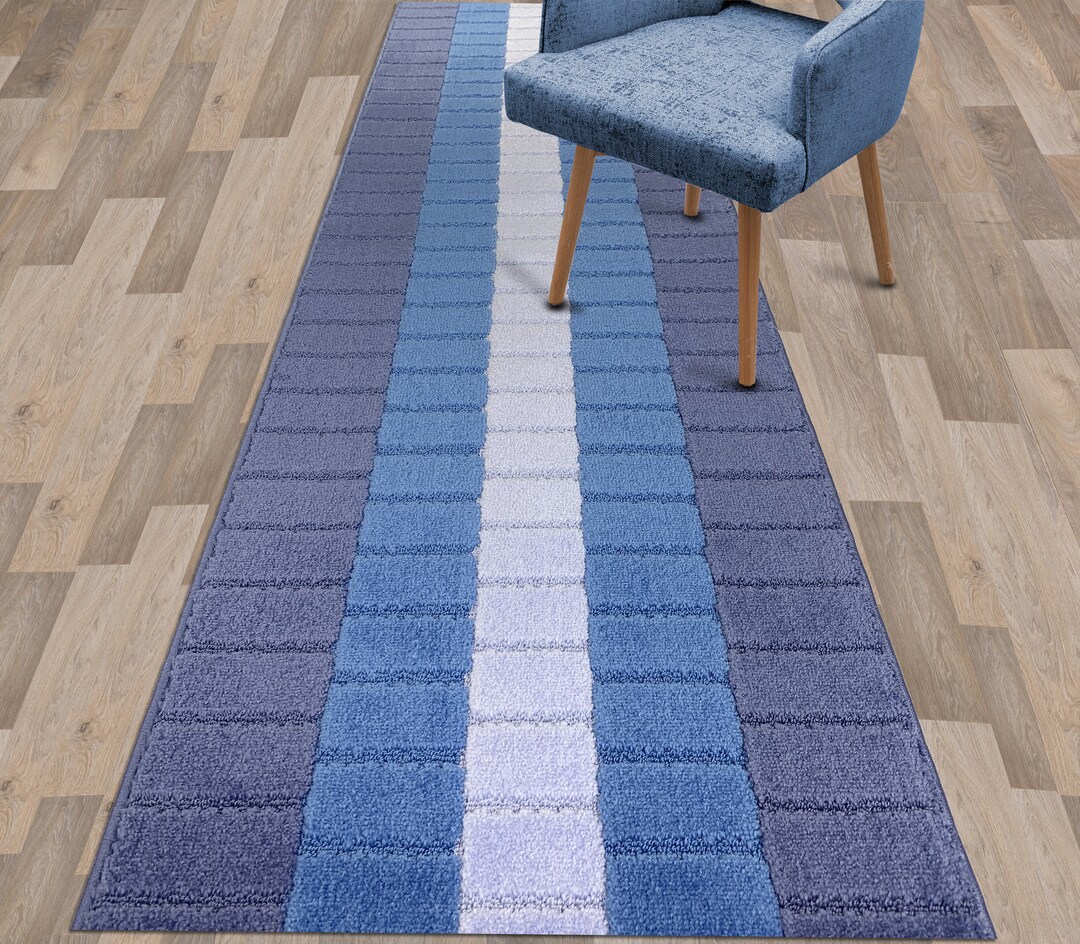 Blue Custom Size Runner Rug | Waste Free Exact Fit | Non Slip Traction ...