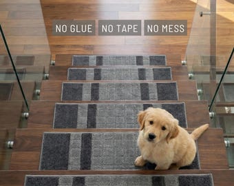 Non-Slip Carpet Stair Treads | Rubber Backed | Custom Depth | Washable | Dog & Pet Friendly, Gray