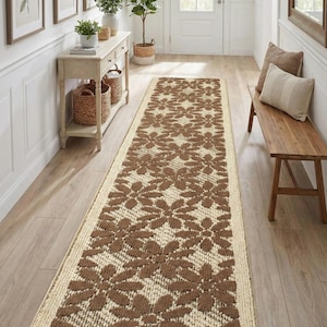 Custom Cut Runner Rug, Non-Slip & Washable, Narrow Hallway Kitchen Stairway Carpet, Floral Pattern