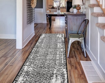 Black and Grey Rug Modern Abstract Pattern Floor Mat Short Pile Room Hall Carpet 