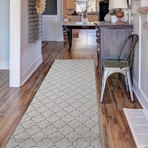 Extra Wide Width Runner Rug Mat for Oversized Large Broad Hallways Entryways Kitchens with Non Slip Latex Rubber Backing ,Network Pale Grey