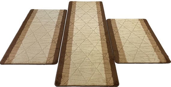 Rubber Backed Area Rug, 39 X 58 inch (fits 3x5 Area), Beige Geometric, Non  Slip, Kitchen Rugs and Mats