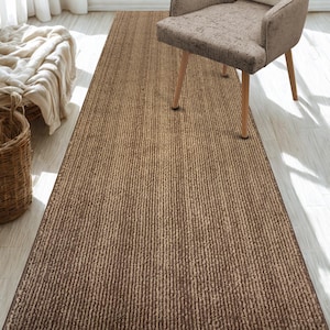 Hallway Entryway Office Kitchen Floor Carpet Runner Rug with Non-Slip Rubber Back, Stain Resistant, Machine Washable ,BROWN STRIPED Design