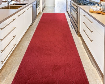 27 inch WIDE CUSTOM Length Cut-To-Size Slip-Skid Resistant Premium Latex Back Hallway Stair Kitchen Carpet Runner Rug,BURGUNDY