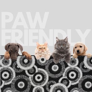 Wide Hallway Runner Rug Cut to Order | Premium Non-Slip Rubber Backing | Machine Washable, Durable, Paw Friendly | Retro Modern Black Grey