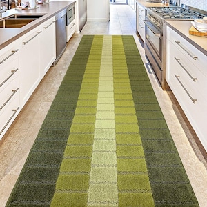 Wide Width CUSTOM Size Mod 70s Retro Vintage Style  Hallway Entryway Kitchen Laundry Carpet Runner Rug, Non Slip Rubber Back, Avocado Green