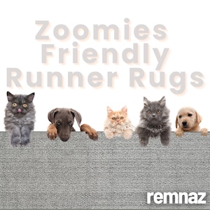 PET FRIENDLY Wide Runner Rug | Non-Slip Backing with Strong Grip on Floors | Striped Grey
