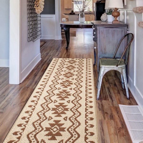 Boho Ethnic Tribal Inca Mayan Nomad Aztec ZigZag Pattern Non Skid Grippy Runner Rug Mat for WIDE LARGE Kitchen Hallway Floor 3 Color OPTIONS