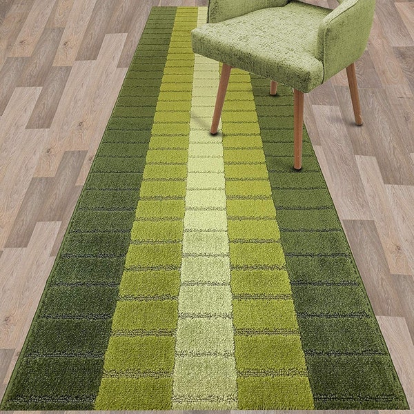 31 inch WIDE CUSTOM Length Slip-Skid Resistant Latex Rubber Back Runner Rug Carpet for Hallway Stair Kitchen ,GREEN,Sold by the Foot