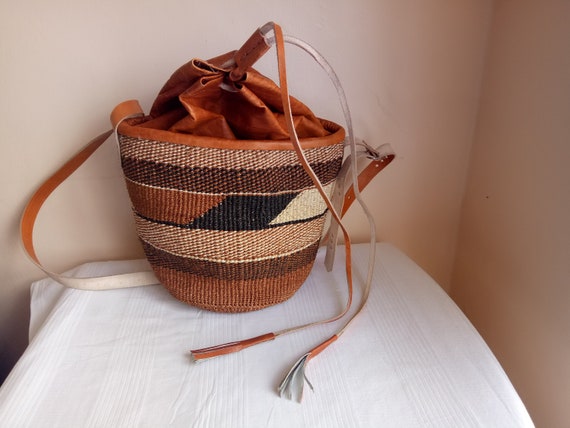 Handwoven Sisal Tote Bag With Leather Straps Etsy