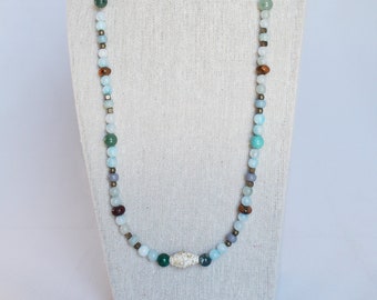 Mixing Textures is Bellissima -Agate, Bronze and Paper Beads-Long Beaded Bracelet