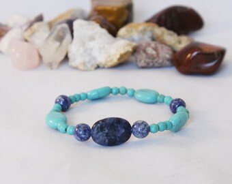 Bluetiful Blue Stone Stretch Bracelet Size Small- Medium