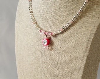 Pink Pomegranate Beaded Choker Necklace- Girls, Teens, and Women- 15 1/2”