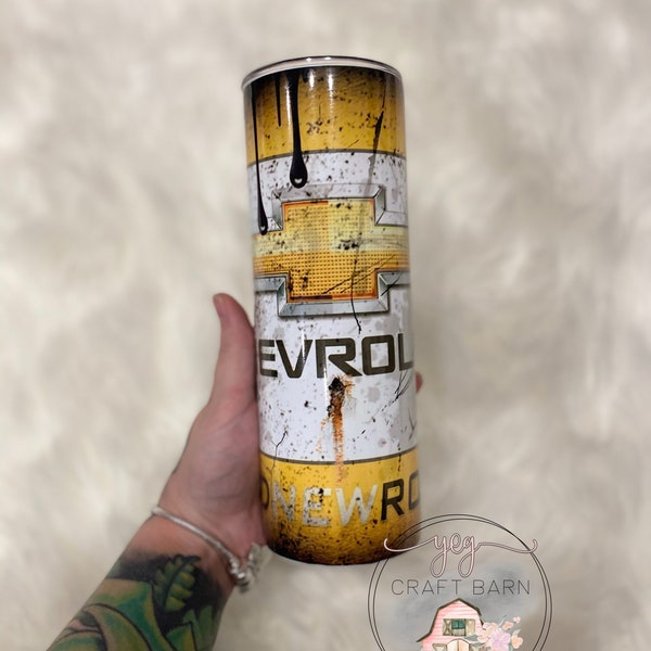 Chevrolet Tumbler, Chevy 20oz Skinny Tumbler, Stainless Steel Mug, Sublimation Tumbler, Christmas Gift for Him, Custom Gift, Bowtie Logo