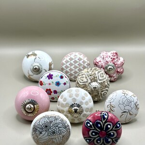 Set van 10 roze en witte meubelknoppen – keramische ladegrepen – verzending vanuit Frankrijk