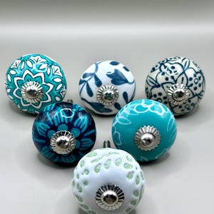 Set van 6 groene en turquoise meubelknoppen – keramische ladegrepen – verzonden vanuit Frankrijk