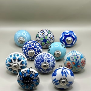 Set van 10 blauwe meubelknoppen – keramische lade- en kastgrepen
