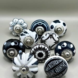 Set van 10 zwart-witte meubelknoppen – design keramische ladehandgrepen – verzending vanuit Frankrijk