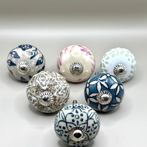 Lot de 6 boutons de meubles céramique – poignées tiroir style vintage et naturel – expédition France