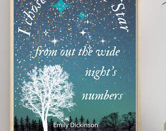 Emily Dickinson quote wall art night sky. Digital print