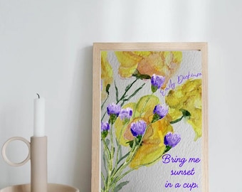 Emily Dickinson Quote Floral aquarel Art Print (digitale download)