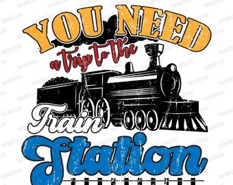 Retro Train Station PNG, Vintage Sublimation Design (Digital Download)